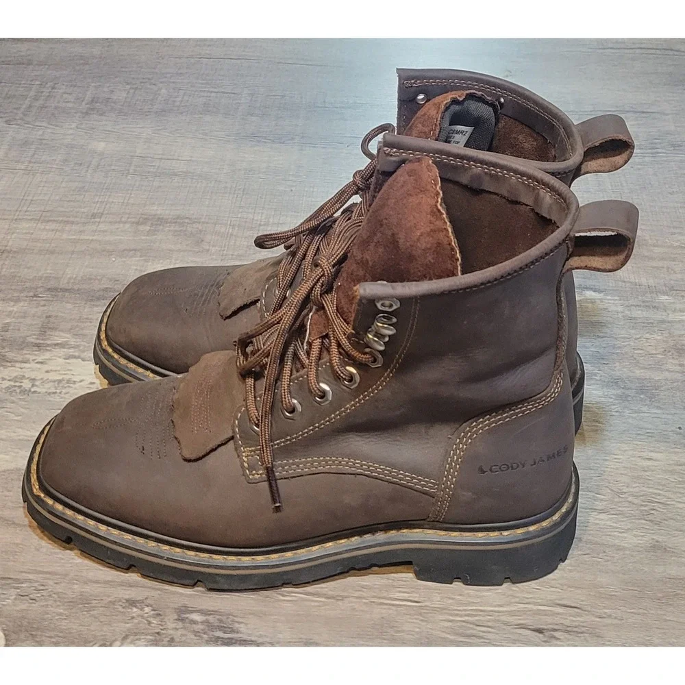 Cody James C8MR2 Men Bark Brown Leather Lace Up Square Soft Toe Kiltie Boots 9 D